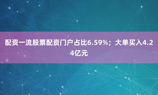 配资一流股票配资门户占比6.59%；大单买入4.24亿元